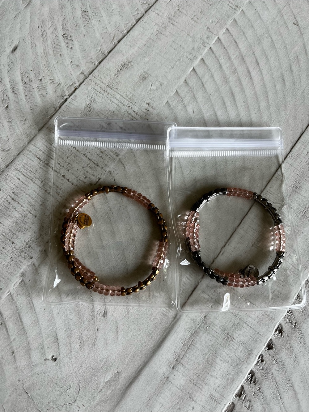 Alex and Ani Lot Of 2 Pink Beaded Stretch Bracelets with Metallic Accents